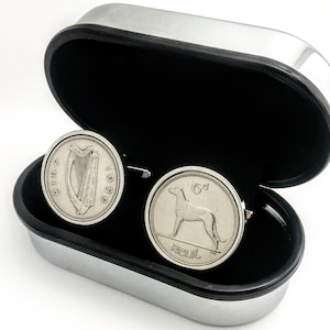 1928 Irish Sixpence Coin Cufflinks - First Year Minted - Ireland Souvenir