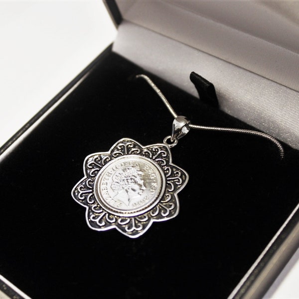 70th Birthday Gift for Woman - 1954 Birthday Gift - 1954 English Coin Pendant - Birthday Gift for Woman - Lucky Coin Necklace Lucky Sixpence
