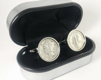 80th Gift- 1944 US Coin Cufflinks | 1944 American Dime coin cufflinks | Gift for Men - Genuine 1944 Coin - Gift for Husband - Genuine Coin