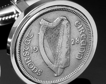 Rare 1928 Irish Threepence Cufflinks: Celtic Coin Jewelry