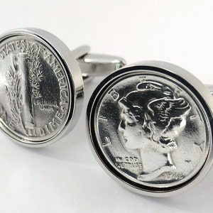 80th Birthday 1945 Birthday Gift | 1945 American Dime coin cufflinks | Gift for Men - Gift for Dad - Handmade genuine coin cuff links