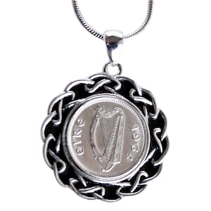 1964 Irish Threepenny Pendant: Celtic Coin Necklace, Birthday Gift
