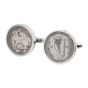 1933 - Luck Irish Coin Cufflinks -Genuine 1933 Irish Coins -  Very Rare 1933 Old Irish Threepence Cufflinks, Rare Irish Cufflinks, Year 1933