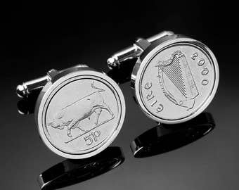 Irish Coin Cufflinks: Genuine 5p Lucky Coins, Handmade