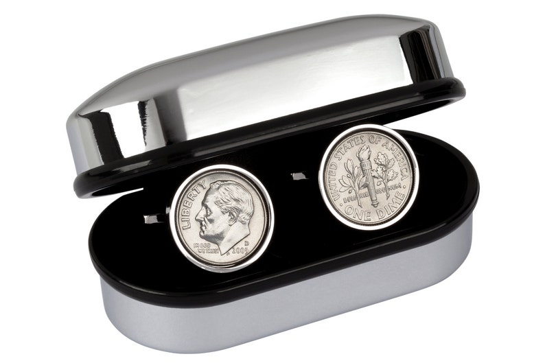 US Coin Cufflinks Genuine US mint 10 Cent Cufflinks A coin is good luck on the wedding day Includes presentation box 100% satisfaction image 1