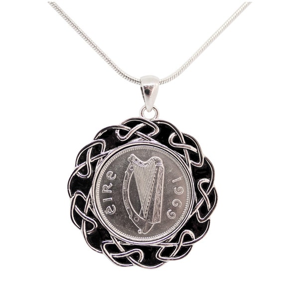 1969 Coin Pendant, Lucky Coin Necklace, Irish Sixpence Pendant, Lucky Sixpence Necklace, 1969 Birthday gift for Women, Irish Harp Coin