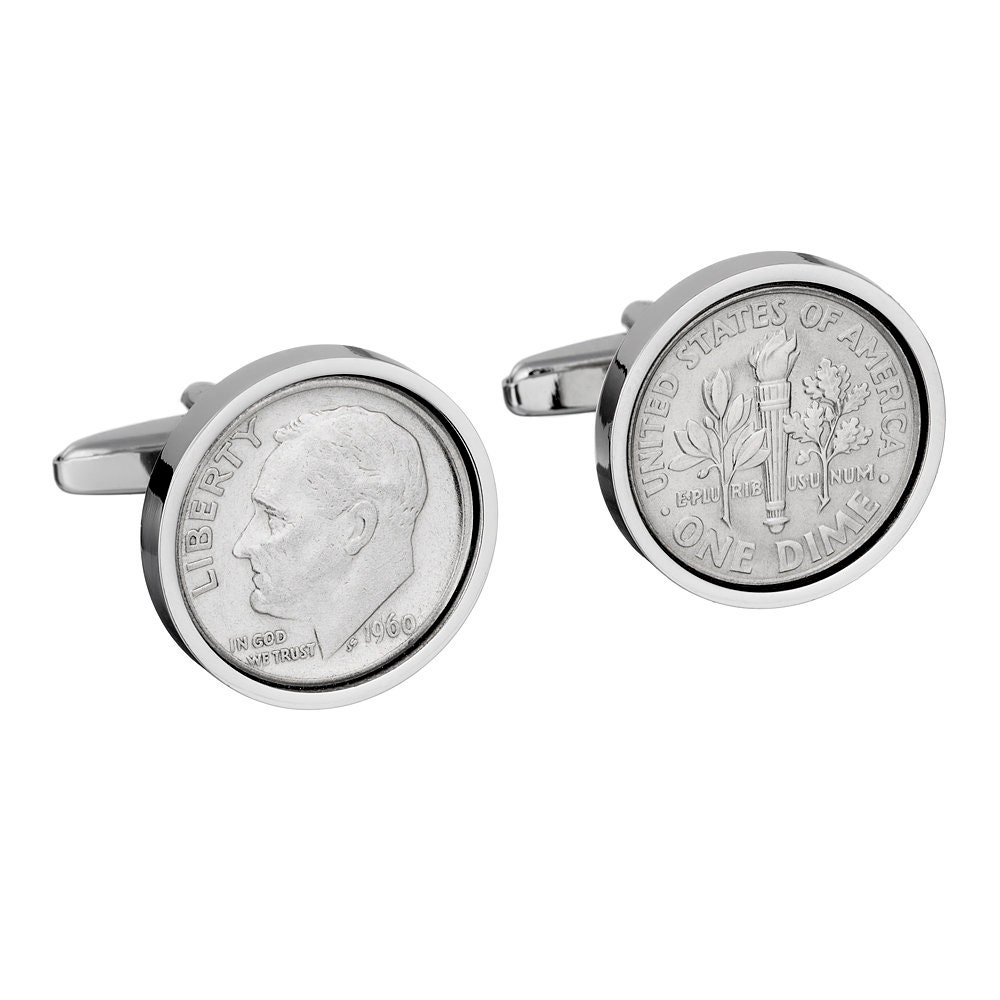 ロズベルツダイムセット 銀貨 1960~1964年 銀製 5枚セット 1960年製シルバー・ルーズベルト・ダイム・カフスボタン、男性への誕生
