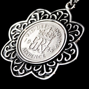 1948 Sixpence Coin Pendant Necklace: Handmade English Birthday Gift
