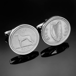 Father of the bride Cufflinks-- Old Irish lucky sixpence coin - Ireland good luck wedding coin -  3 day shipping option