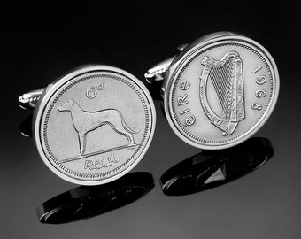 Manchetknopen voor mannen, Lucky Old Irish Sixpence, Lucky Coin Manchetknopen, Ierse geschenken voor hem, Irish Coin Manchetknopen, Ierse Harp Coin