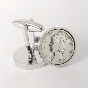 1939 American Dime Coin Cufflinks: Handmade 90% Silver Gift