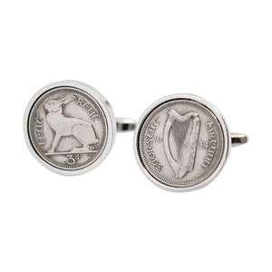 Birthday Cufflinks - 1934 Old Irish Threepence Cufflinks, Rare Irish Cufflinks, Irish Gifts for Men Year 1934 Coin Lucky Coin Cufflinks