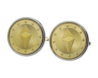 Ethereum Coin Cufflinks - Stylish Gold Crypto Accessories for Men - Gift for Cryptocurrency Enthusiasts
