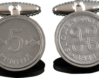 Abotoaduras artesanais com moedas finlandesas – Ideia de presente da Lapônia