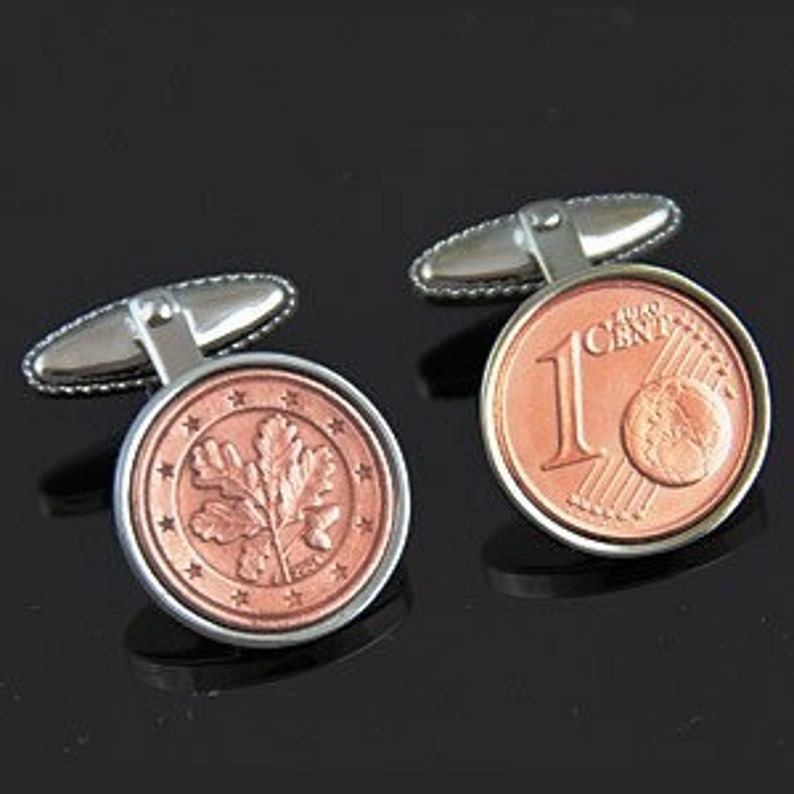 Germany gift for men-Handmade German Cufflinks-German 1 Cent Euro 100% satisfaction image 1