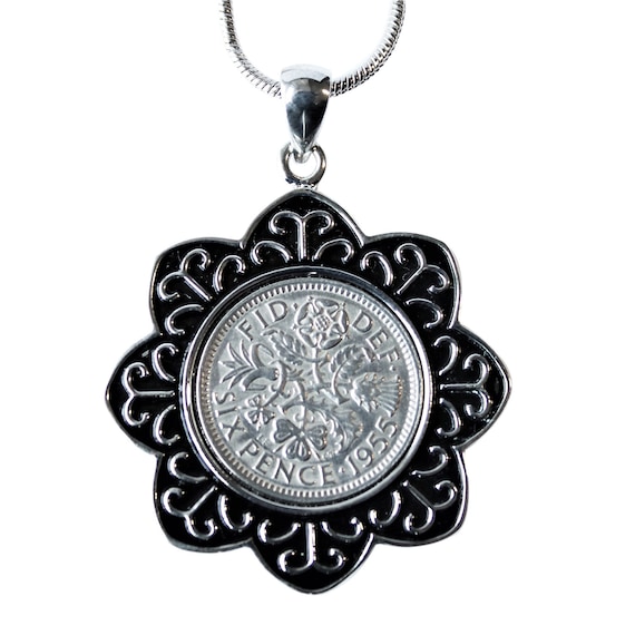 English Sixpence Coin Necklace 1955