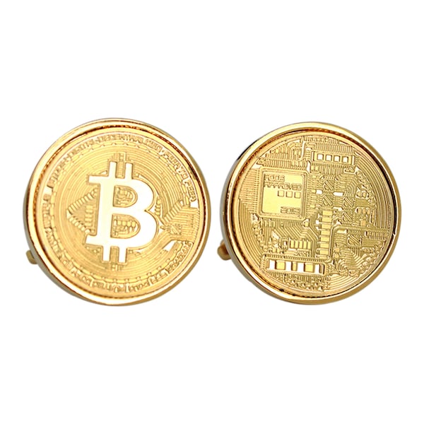 Bitcoin Cufflinks - Gold Plated Bitcoin Cufflinks- Digital Cryptocurrency - Cufflink Presentation box - 3 day shipping option in US.