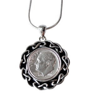 1982 Coin Pendant, Birthday Gift, Year 1982 Coin, Lucky Dime, Lucky Coin Necklace, Coin Pendant for Women, Birthday Gift for Her