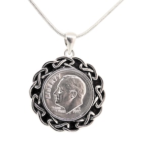 1983 Roosevelt Dime Coin Pendant Necklace - 40th Birthday Gift