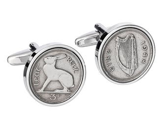 Rare Irish Gift for Men, Year 1948 Coin, Rare Coin Cufflinks, Lucky Coin Cufflinks, 1948 Birthday Gift, Irish Money Jewelry, Irish Harp Coin