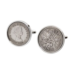 1964 Sixpence Coin Cufflinks: English Lucky Birthday Gift