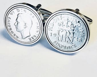 Rare 1938 English Coin Cufflinks, Rare Birthday Gift for Men, 1938 Birthday Gift, Lucky Coin Cufflinks, Rare Handmade Gift, Year 1938 Coin