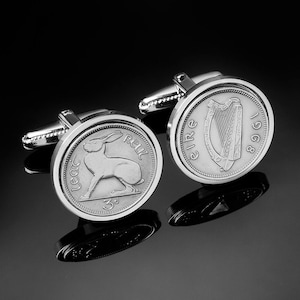 Mens Cufflinks Ireland threepence Cufflinks Genuine Coins WB yeats the poet chose the design Rare cufflinks 100% satisfaction image 1