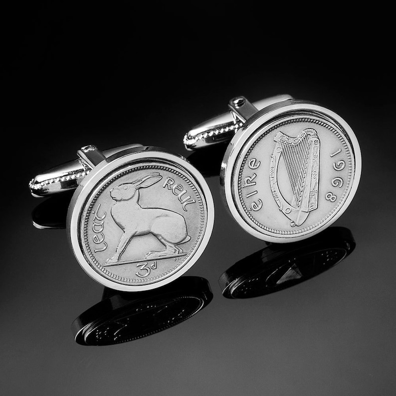 Mens Cufflinks Ireland threepence Cufflinks Genuine Coins WB yeats the poet chose the design Rare cufflinks 100% satisfaction image 1