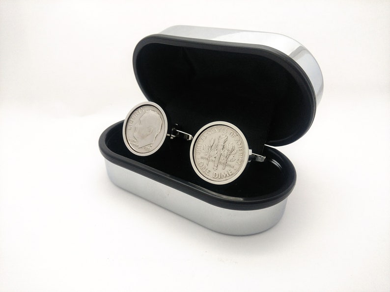 1956 birthday gift for Men, Rare 1956 Coin, Rare Birthday Gifts for Men, Lucky Coin Cufflinks, Year 1956 Coin, Genuine Mint US Dime image 5