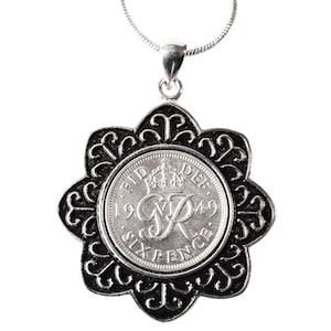 1949 English Coin Pendant - Lucky Sixpence Coin - Year 1949 Birthday Gift - Handmade Gifts for Women - Birthday Gifts for Women