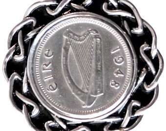 1948 Gift for Women, Lucky Irish Coin Pendant, Irish Harp Coin, Rare Coin Necklace, Year 1948 Coin, Irish Money Jewelry, Lucky Coin Gift