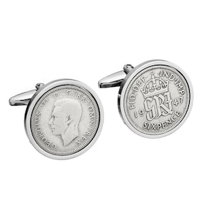 Handmade 1947 Birthday Gift - 1947 Old English sixpence Cufflinks - vintage jewellery- english cufflinks-silver cufflinks