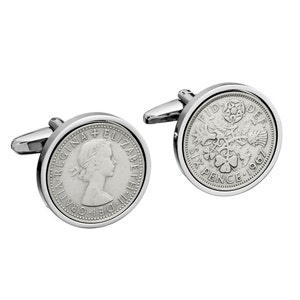 Vintage Gift for Men -  1967 sixpence coin cufflinks - 1967 Birthday Present Gift for men  handmade Queen English rose coin cuff links