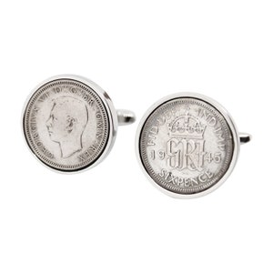 80th - Handmade 1945 Birthday Gift, 1945 Old English sixpence Cufflinks, Rare English Sixpence Coin, Coin Cufflinks