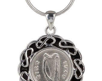 1946 Gift for Women, Lucky Irish Coin Pendant, Irish Harp Coin, Rare Coin Necklace, Year 1946 Coin, Irish Money Jewelry, Lucky Coin Gift