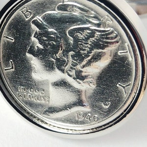 1940 Dime Coin Cufflinks: Handmade Rhodium Silver Finish