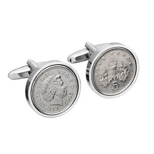 English 2007 Coin Cufflinks - 2007 Anniversary Gift for men Gift for husband handmade Queen Royal Shield five pence coin cuff links