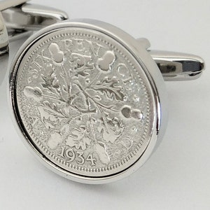 English 1934 sixpence coin cufflinks - 1934 Birthday Present Gift for men Gift for Dad handmade King George V Lion crown coin cuff links