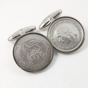 English 1924 sixpence coin cufflinks - 1924 Birthday Present Gift for men Gift for Dad handmade King George V Lion crown coin cuff links