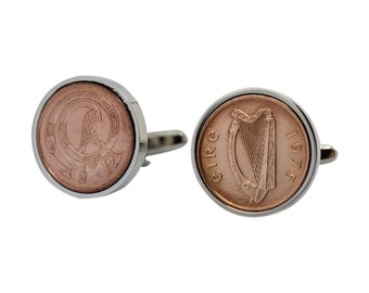 1975 Birthday Gift for Men - 1975 Lucky Irish Halfpenny Coin Cufflinks - Handmade -Celtic Gift- Copper jewelry 1975 Birthday