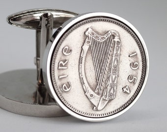 70th Birthday - 1954 Irish Shilling Coin Cufflinks - Vintage Celtic Coin Accessories - Unique Men's Gift - 100% Satisfaction Guarantee