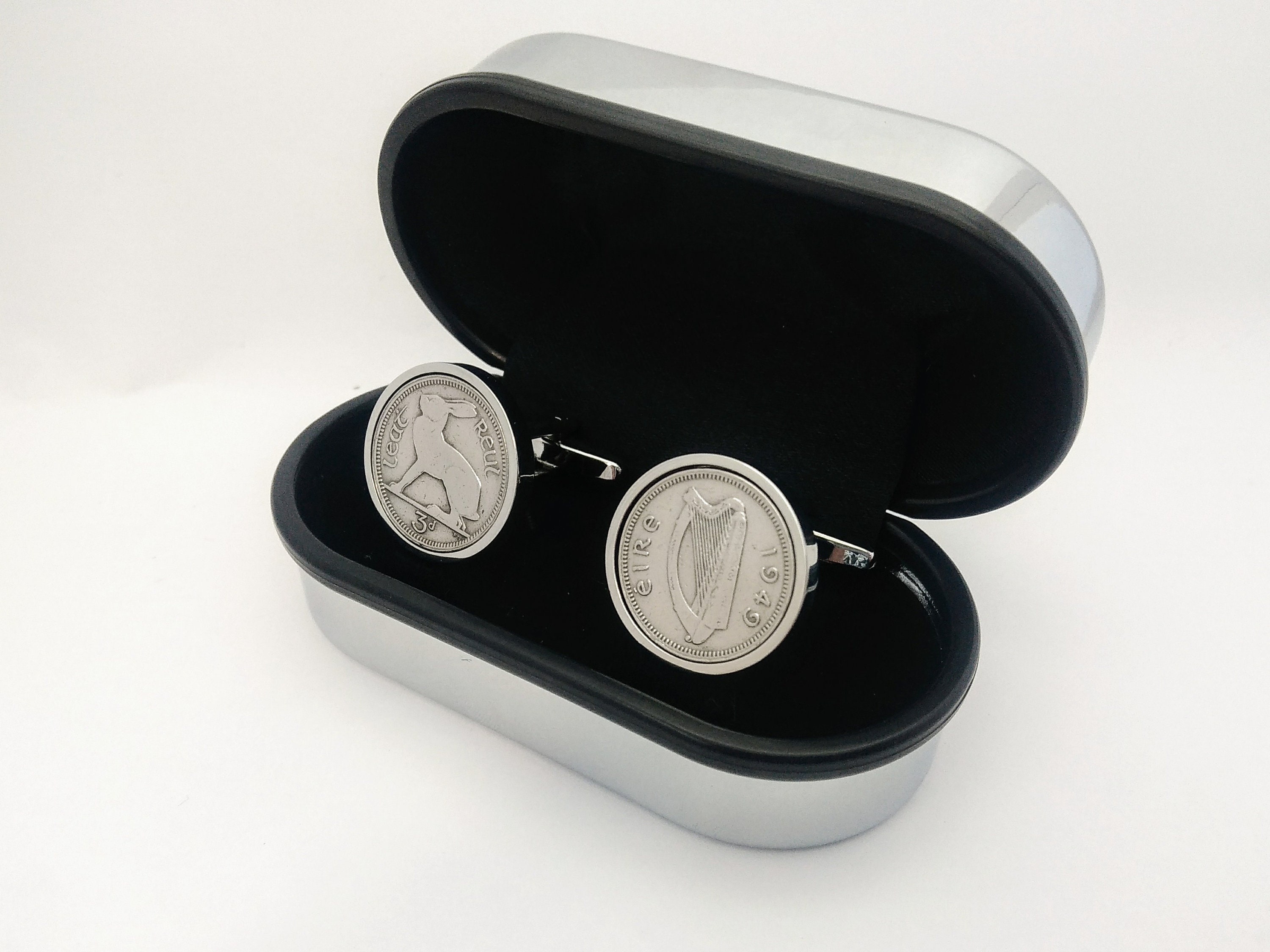 1944 Trois Pence 3D 80th Anniversaire Boutons Manchette - Pièce