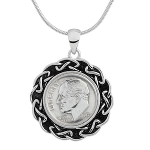 1947 Roosevelt Dime Coin Pendant - Handmade Lucky Necklace