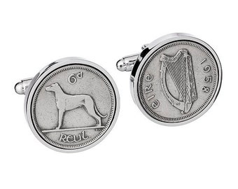 1958 Irish Cufflinks, Irish Coin Cufflinks, 1958 Birthday Gift, Irish Money Jewlery, Irish Harp Coin, Lucky Coin Cufflinks