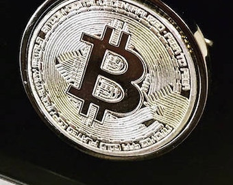 Silver Bitcoin Cufflinks - Stylish Cryptocurrency Accessories for Men - Bitcoin Logo Cufflinks