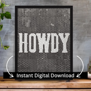 Póster tipográfico digital "Howdy Tile", decoración de pared occidental, arte de pared de estilo rústico, letrero de entrada, vaquera del suroeste, imprimible