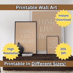 Long Live Cowgirls Print: Retro Western Typography, Pink Wild West Wall Art (Digital Download)