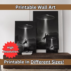 UFO Cowboy Print: Retro Western Americana Wandkunst (Digitaler Download)