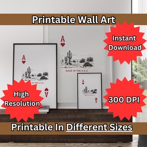 Vintage Western Ace of Hearts Print: Cowboy Desert Landscape (Digital Download)