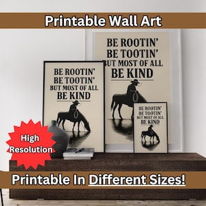 Cita de vaquero, arte del muro occidental, reflexión amable "Be Rootin' Tootin'", póster impreso, arte de pared de vaquero con cactus del desierto de rodeo, arte de pared minimalista